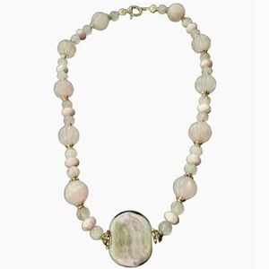 Vintage Beaded Necklace with Rose Quartz and pink and green Glass Beads